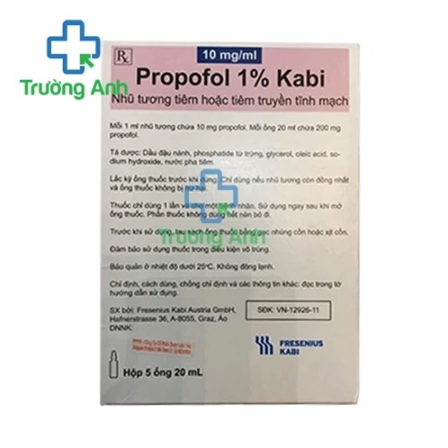 Propofol 1% Kabi - 20ml - thuốc gây mê toàn thân hiệu quả của Áo 
